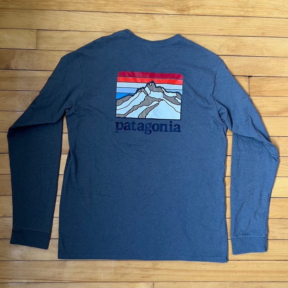 Patagonia Mens P-6 Logo Responsibili-Tee Long Sleeve Grey Graphic Shirt Small